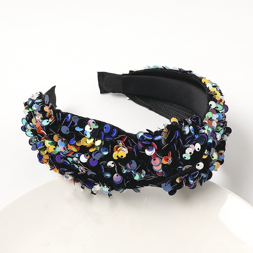 Reversible Sequin Headband Wide Sparkle Hair Hoop Elastic Bling Glitter Band