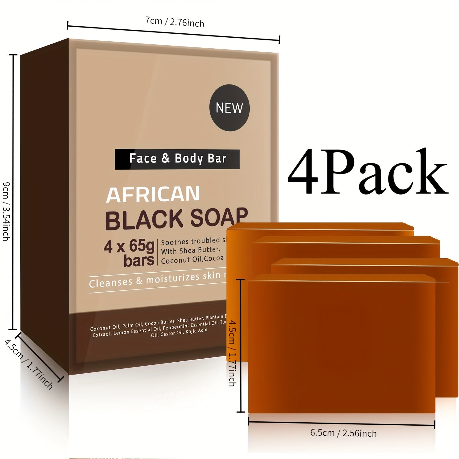 Set of 4 65g African Soap Bars for Hair, Face, and Body