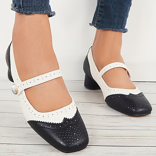 Women's Retro Colorblock Low Heels Mary Jane Dress Pumps