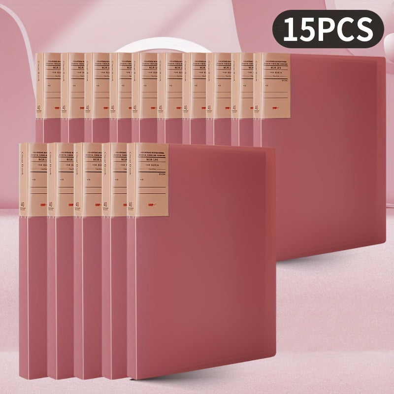 15pcs Retro Information Book 40 Pages Pink A4 Waterproof Material Storage Bag