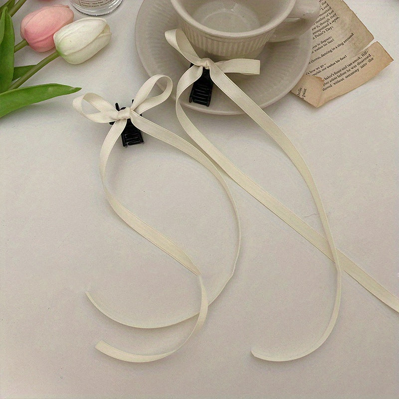 2pcs Braided Hair Ribbon Bow Hair Clip Streamer Hair Card