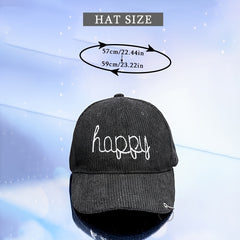 HAPPY Embroidery Corduroy Baseball Cap with Iron Ring