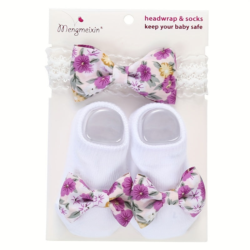 Baby Girls Mesh Socks & Headband Set Non slip Breathable Comfortable