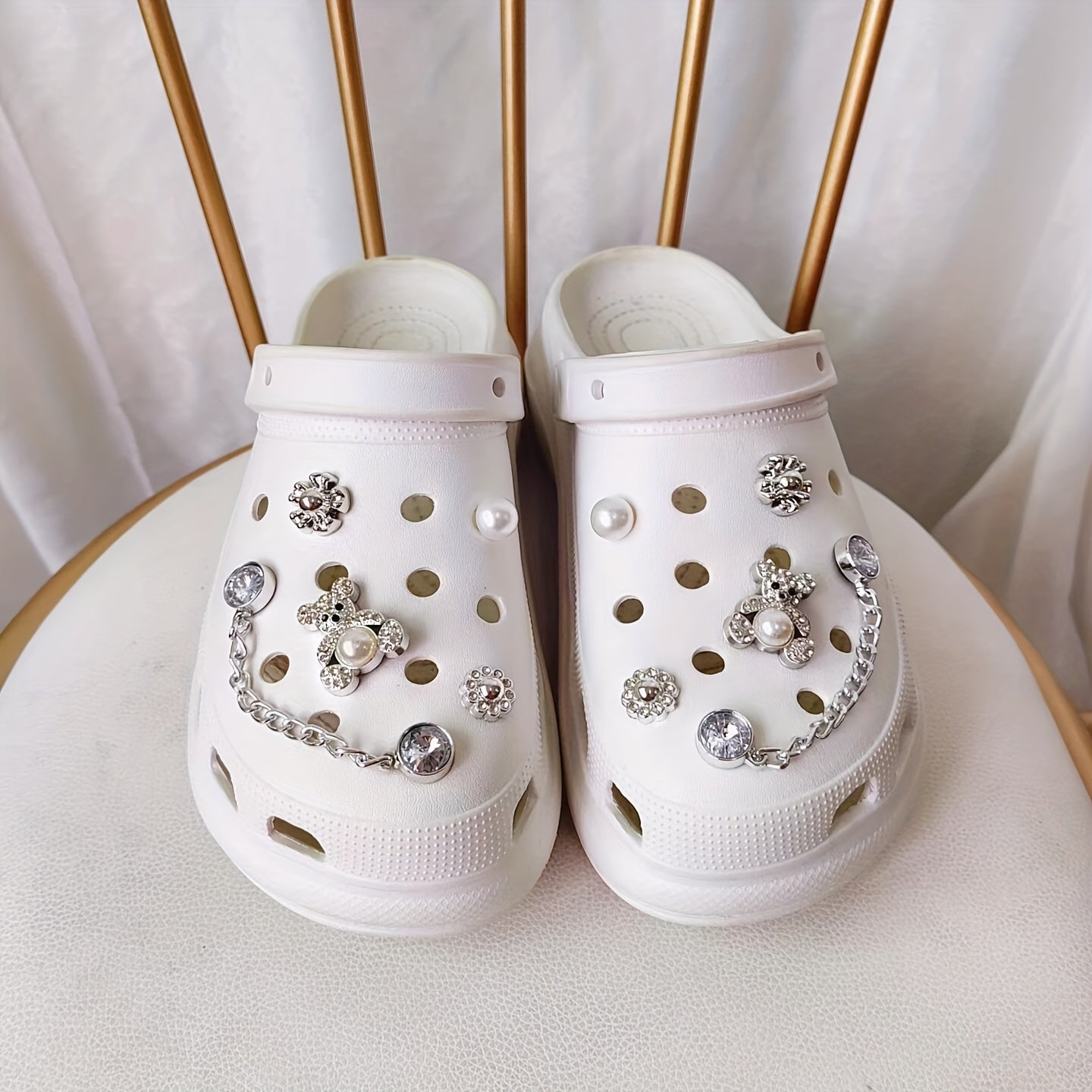 12pcs Shoe Charms Set with Pearls and Accessories for Women's Cross Hole Shoes
