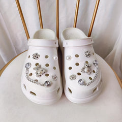 12pcs Shoe Charms Set with Pearls and Accessories for Women's Cross Hole Shoes