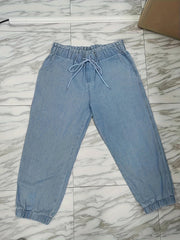  Casual Jeans Women's Plus Solid Drawstring Paperbag Waist Jeans