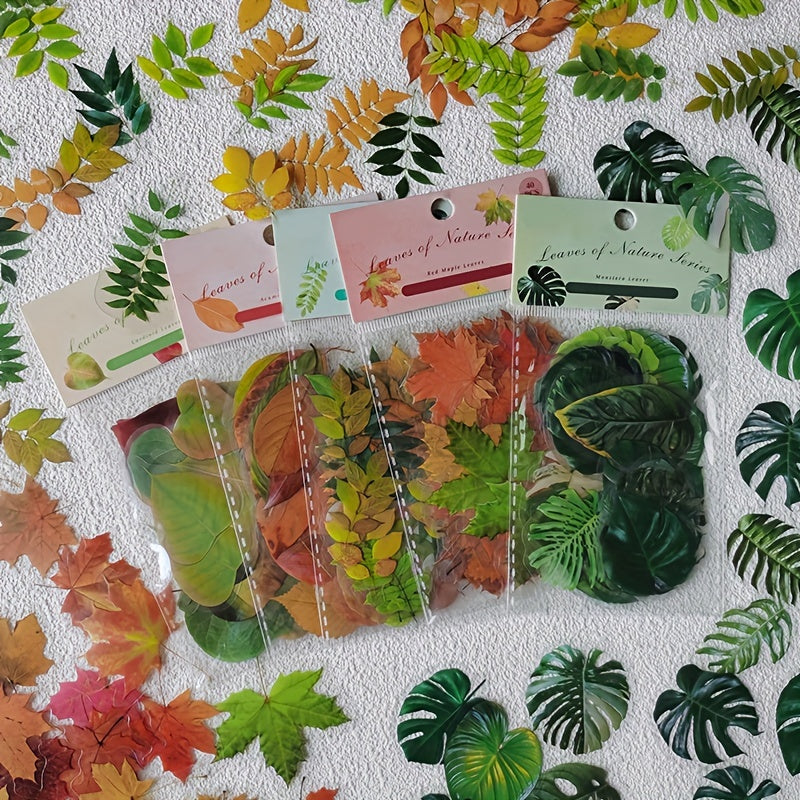 Vintage Maple Leaf Plant Stickers - 40 Sheets Pack PET Material