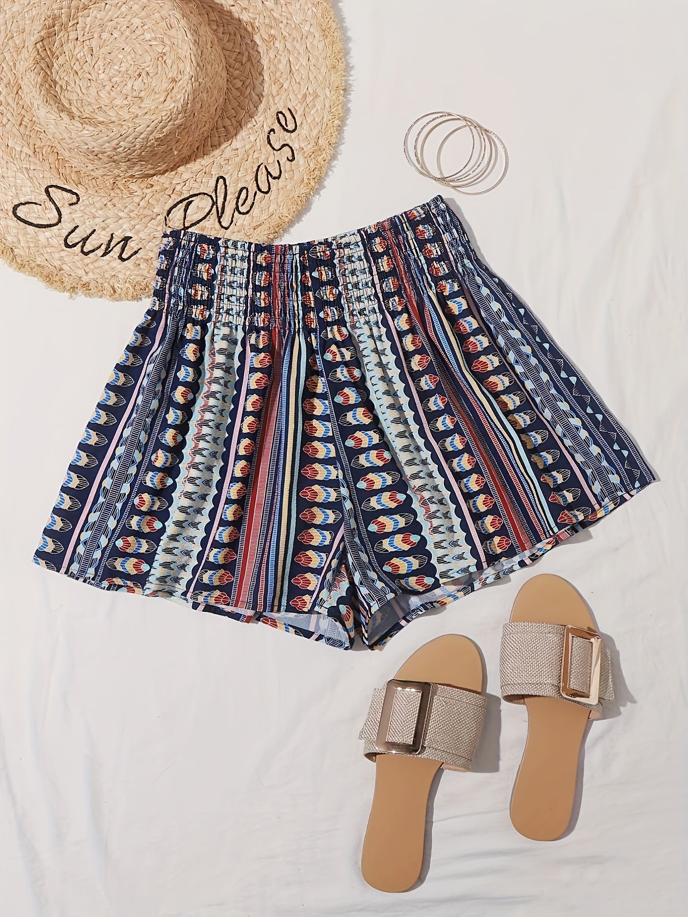  Southwestern Print Elastic Shorts