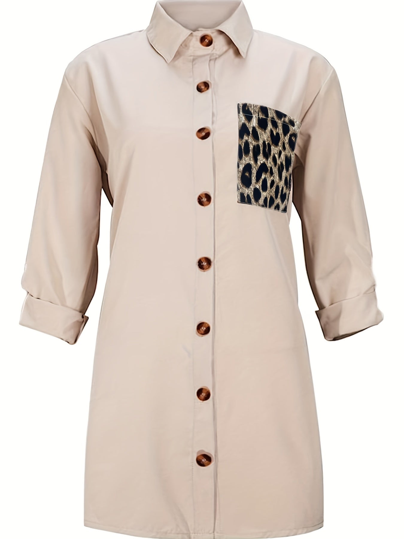  Leopard Print Pocket Blouse