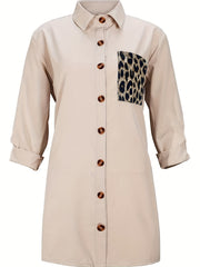 Leopard Print Pocket Blouse