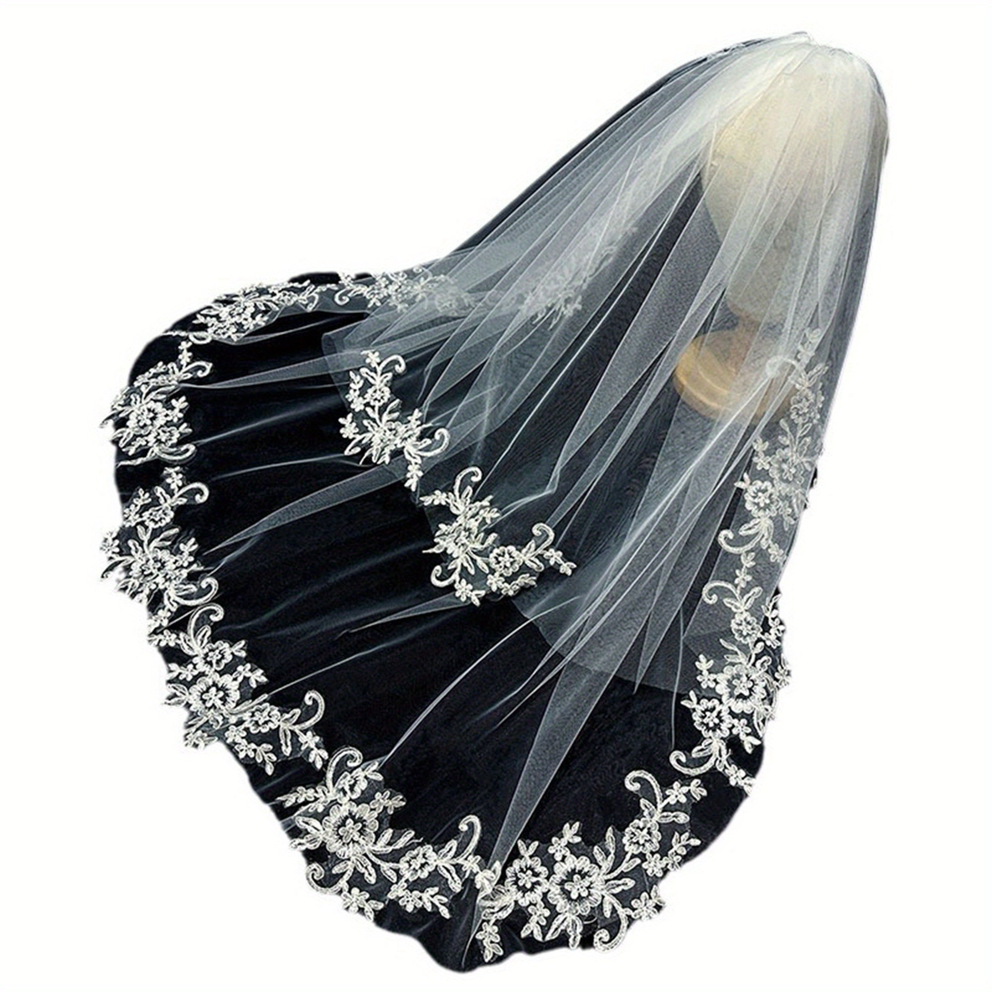 Floral Tulle Bridal Veil Long Wedding Hair Accessory
