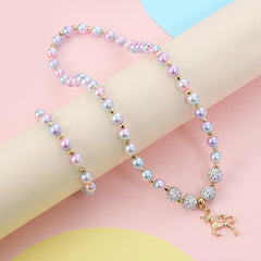 Kids Unicorn Bracelet & Necklace Set, Gradient Bead Jewelry