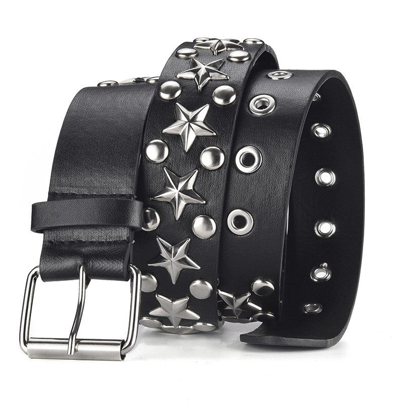 Women's Punk Style Rivet Belt Star Decor PU Leather Belt