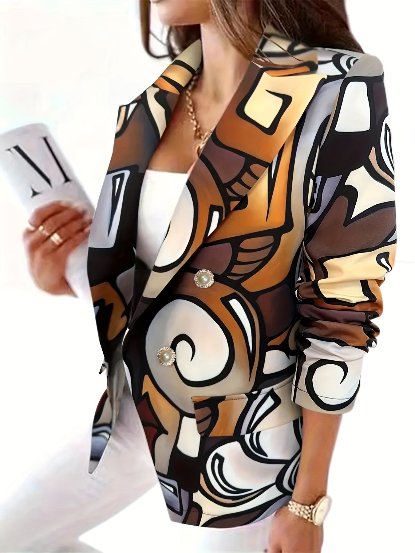  Double Breast Button Long Sleeve Lapel Collar Slim Fit Blazer