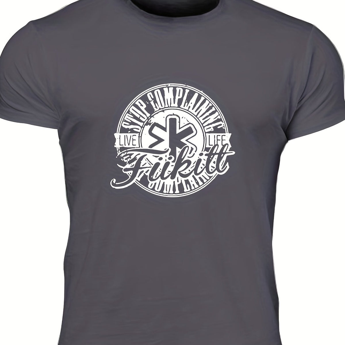 Men's Complaining Print T-shirt Stretch Crew Neck Tee