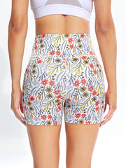 Floral Print High Stretch Sports Short with Pocket