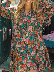  Floral Print Long Sleeve Dress