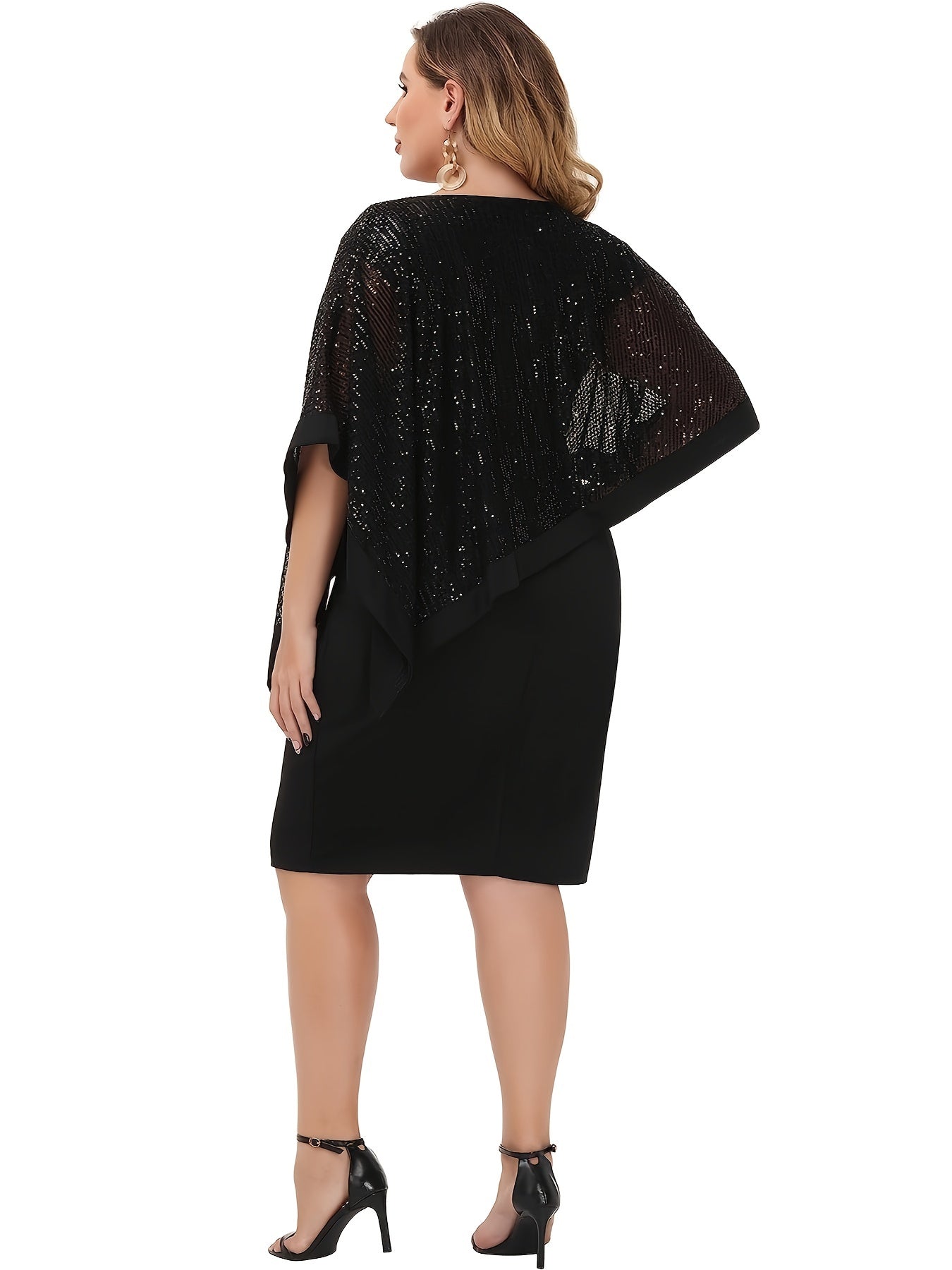  Sequin Cloak Sleeve Cocktail Party Formal Dress