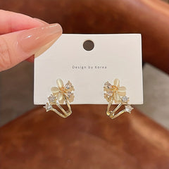 Rhinestone Decor Stud Earrings Flower Design