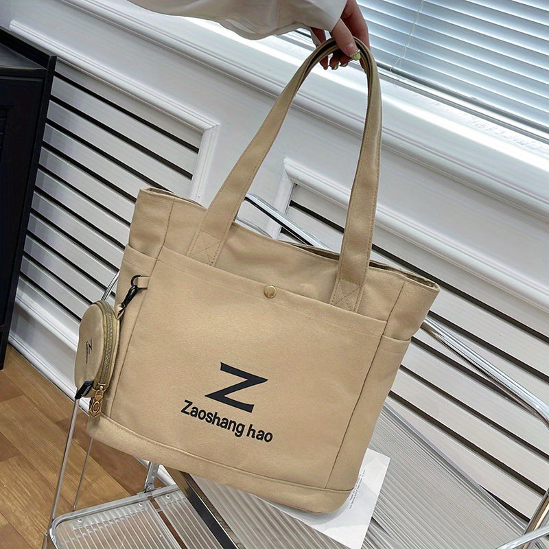 Letter Print Canvas Tote Bag Set With Coin Purse