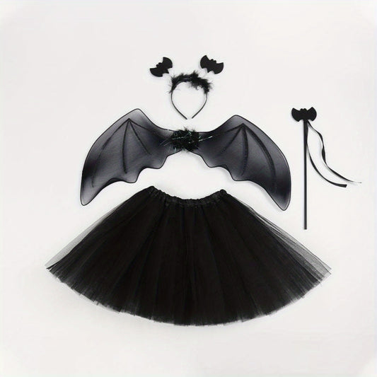 4pcs Halloween Bat Costume Set Puffy Skirt Bat Wings Bat Bandana