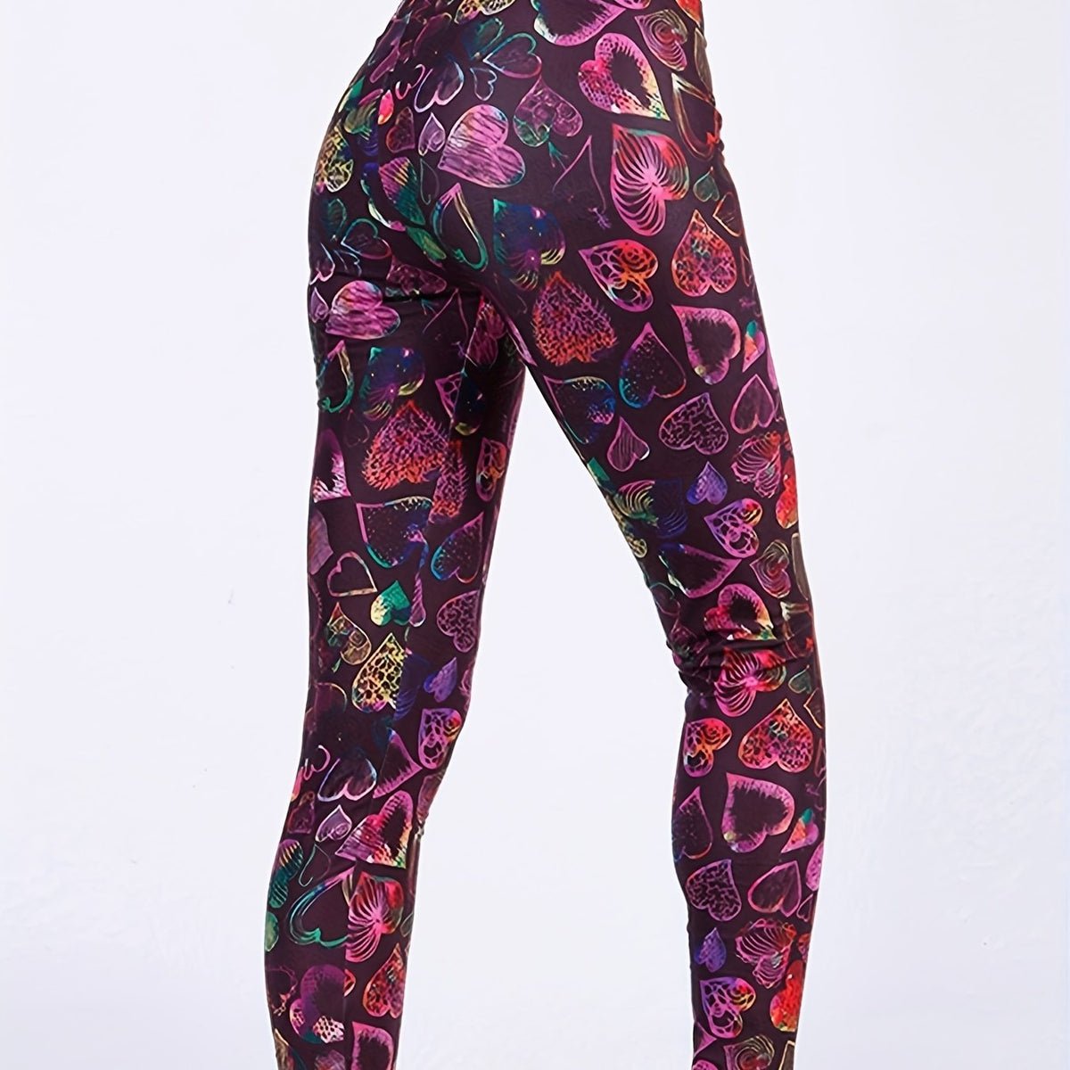 Heart Print Skinny Leggings Casual Stretchy Leggings Women's Clothing