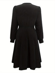  Casual Dress Women's Plus Solid Button Decor Long Sleeve V Neck