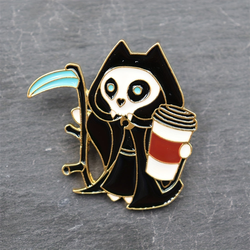 Cartoon Grim Reaper Brooch for Men Backpack Collar Jewelry