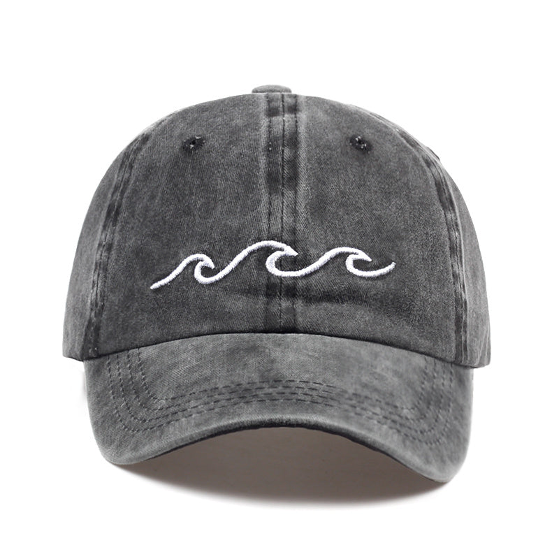 Wave Cotton Cap Women's Baseball Cap Unisex Vintage Embroidered Washed Cap