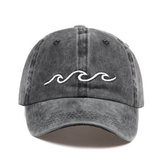 Wave Cotton Cap Women's Baseball Cap Unisex Vintage Embroidered Washed Cap