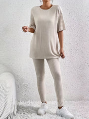 Casual Solid Two-piece Set Drop Shoulder T-shirt & Slim Pants