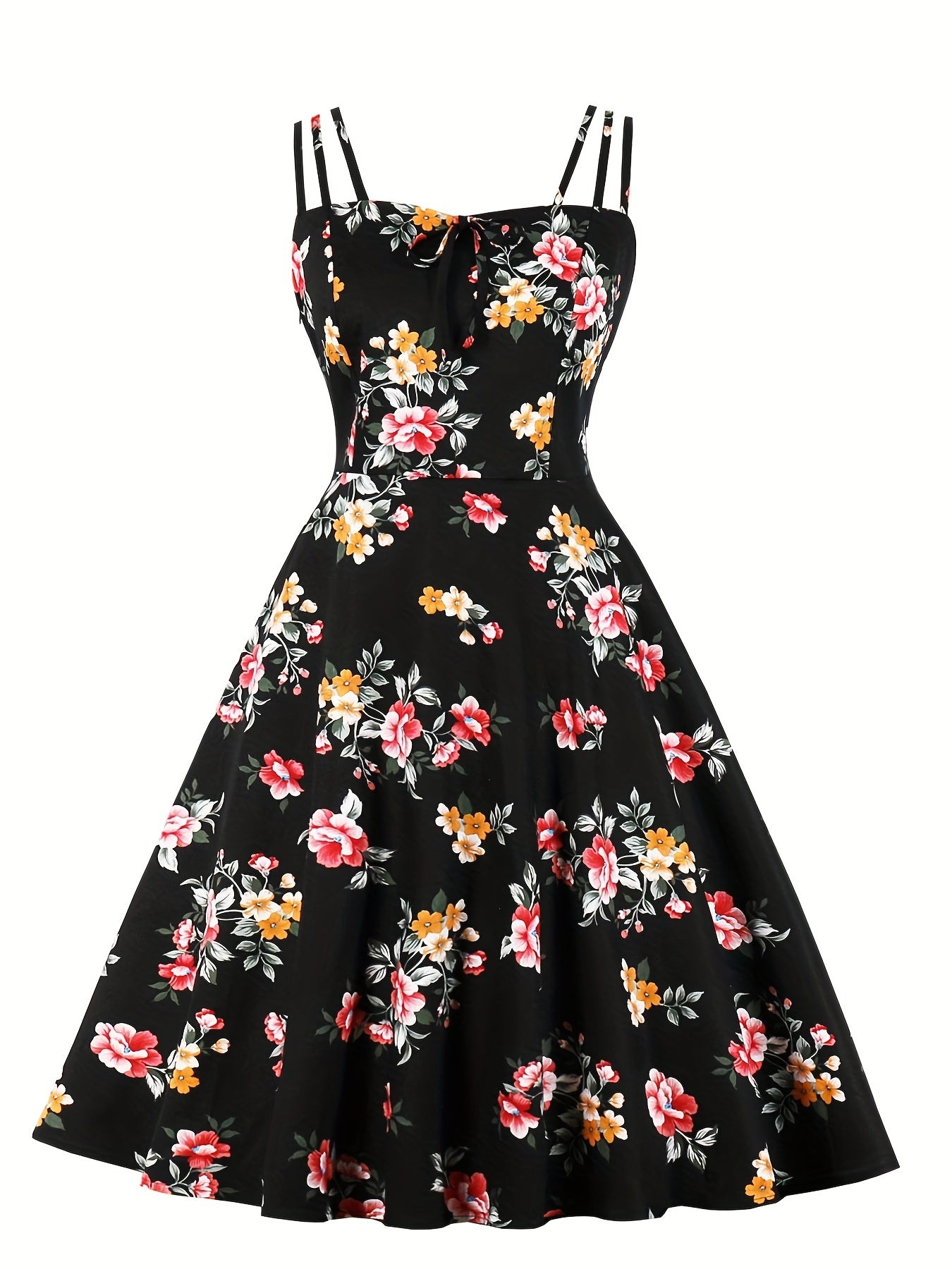  Retro Dress Women's Plus Floral Print A-line Dress