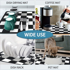 Colorful Square Drying Mat Spoon Print Pattern Absorbent Countertop Pad