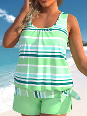 Striped Plus Size Tankini Set Knot Side Top & Short