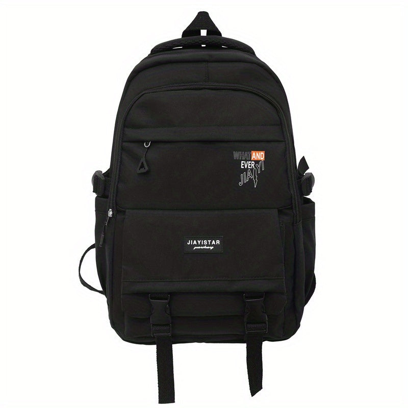 Letter Print Front Zip Backpack Purse Large Capacity Pockets Schoolbag