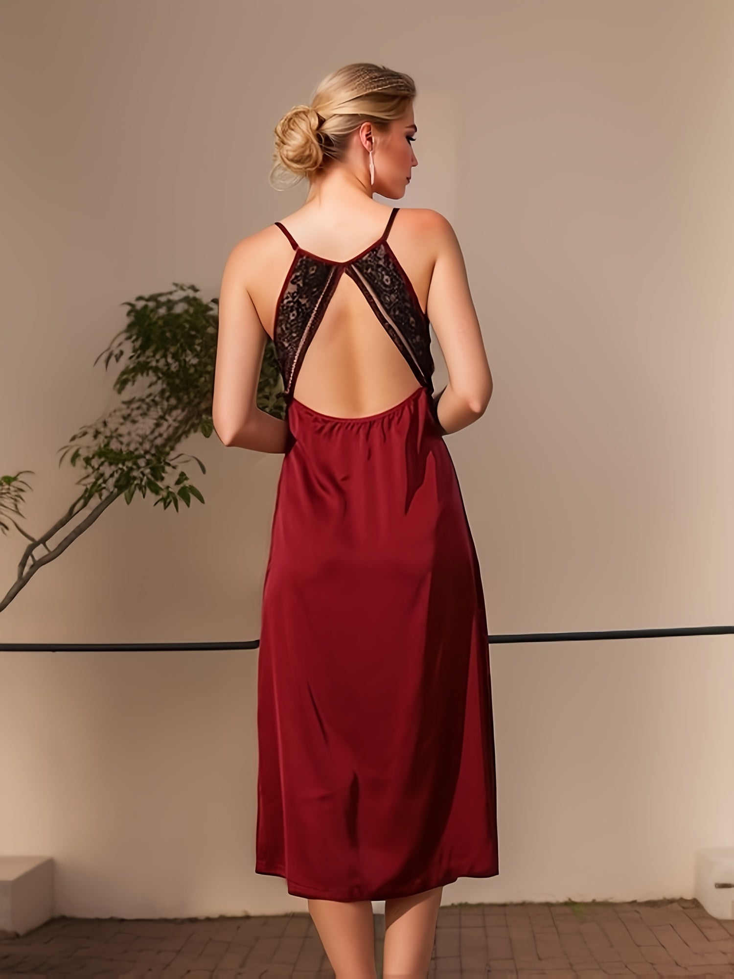 Lace Satin Nightdress V Neck Sleep Dress Women's Sleepwear