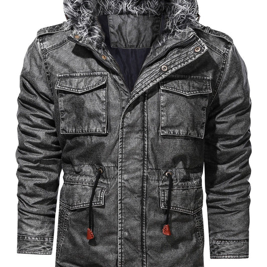 Men's Drawstring Waist PU Leather Jacket