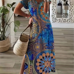  Boho Graphic Print Maxi Dress