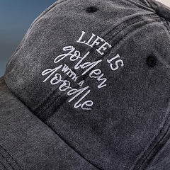 Distressed Baseball Cap Life Is Golden Doodle Embroidery