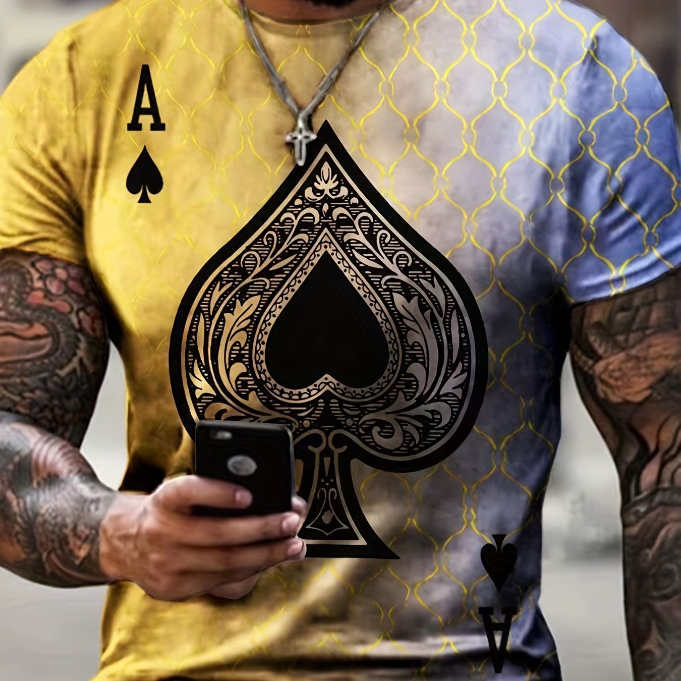 Men's Poker Print Graphic T-shirt Crew Neck Tee