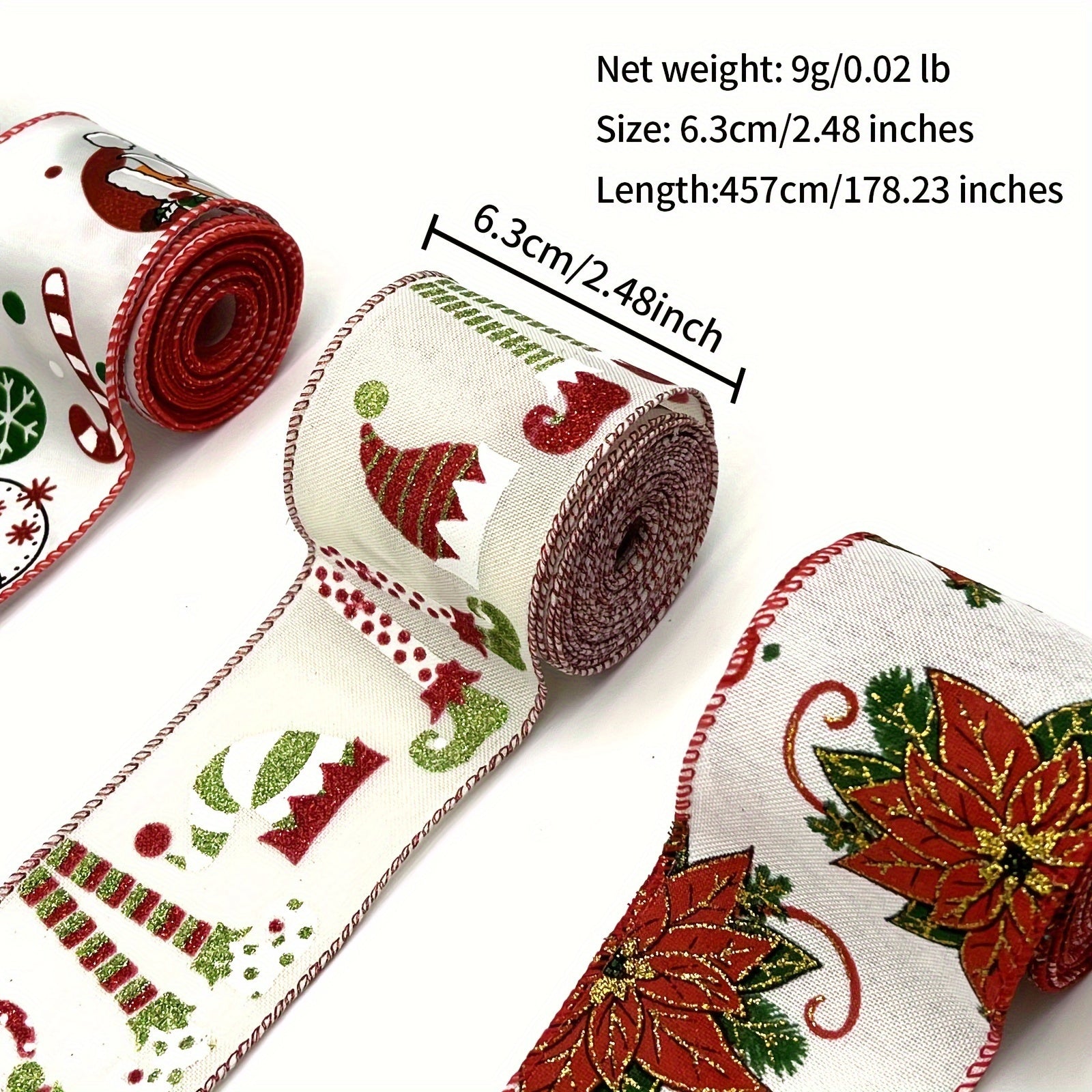 4 57M Christmas Wired Ribbon Xmas Tree Santa Flower Burlap Ribbon Wired Edge