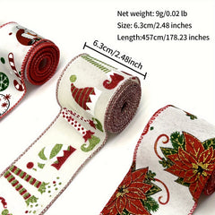 4 57M Christmas Wired Ribbon Xmas Tree Santa Flower Burlap Ribbon Wired Edge