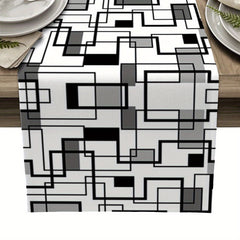 Abstract Modern Art Gray Linen Table Runner 13x72 Inch