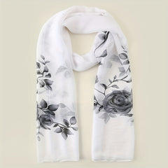 Rose Flower Print Chiffon Shawl Scarf for Beach Vacation