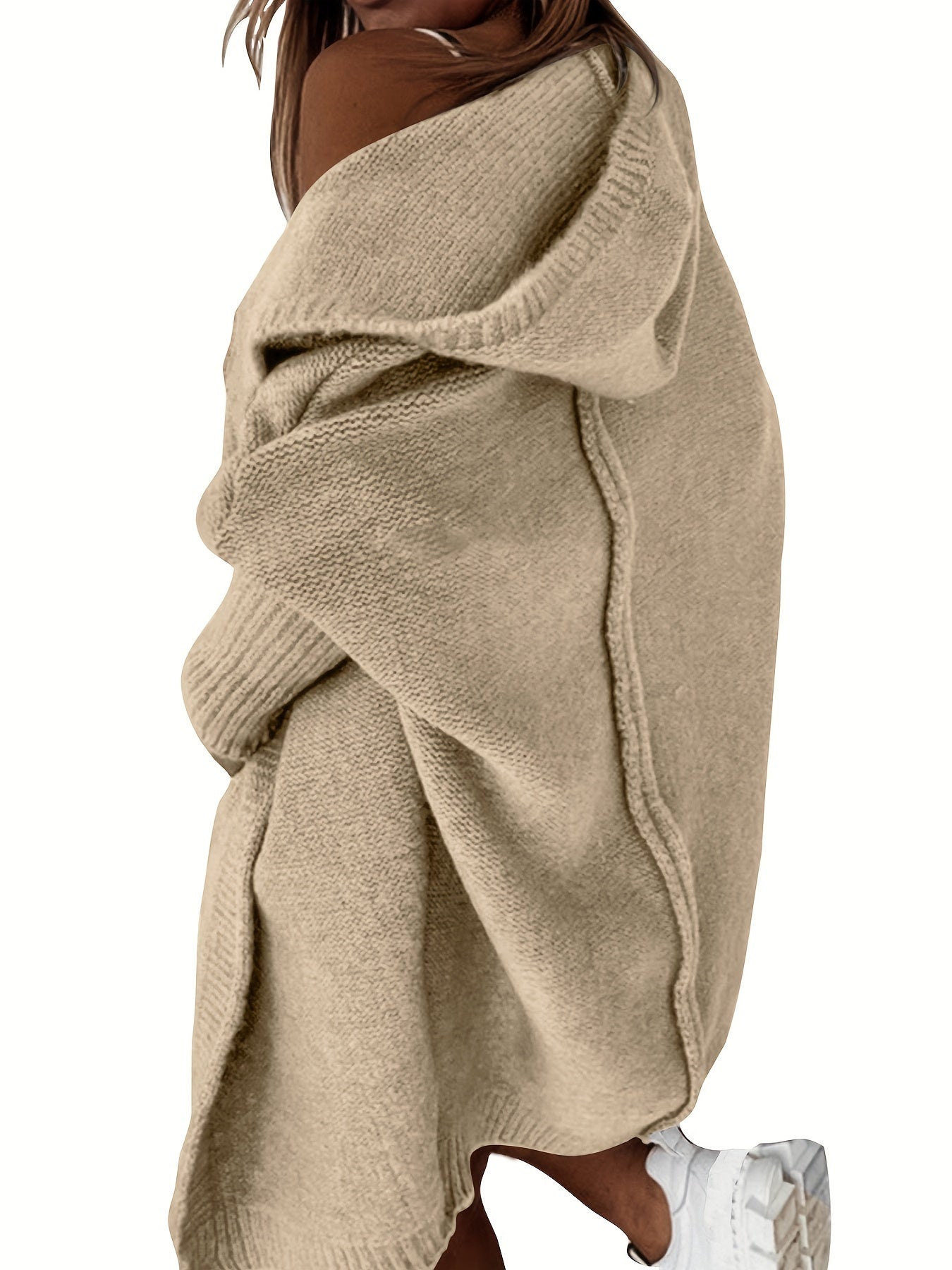 Oversized Knitted Cardigan Long Sleeve Casual Sweater For Winter & Fall