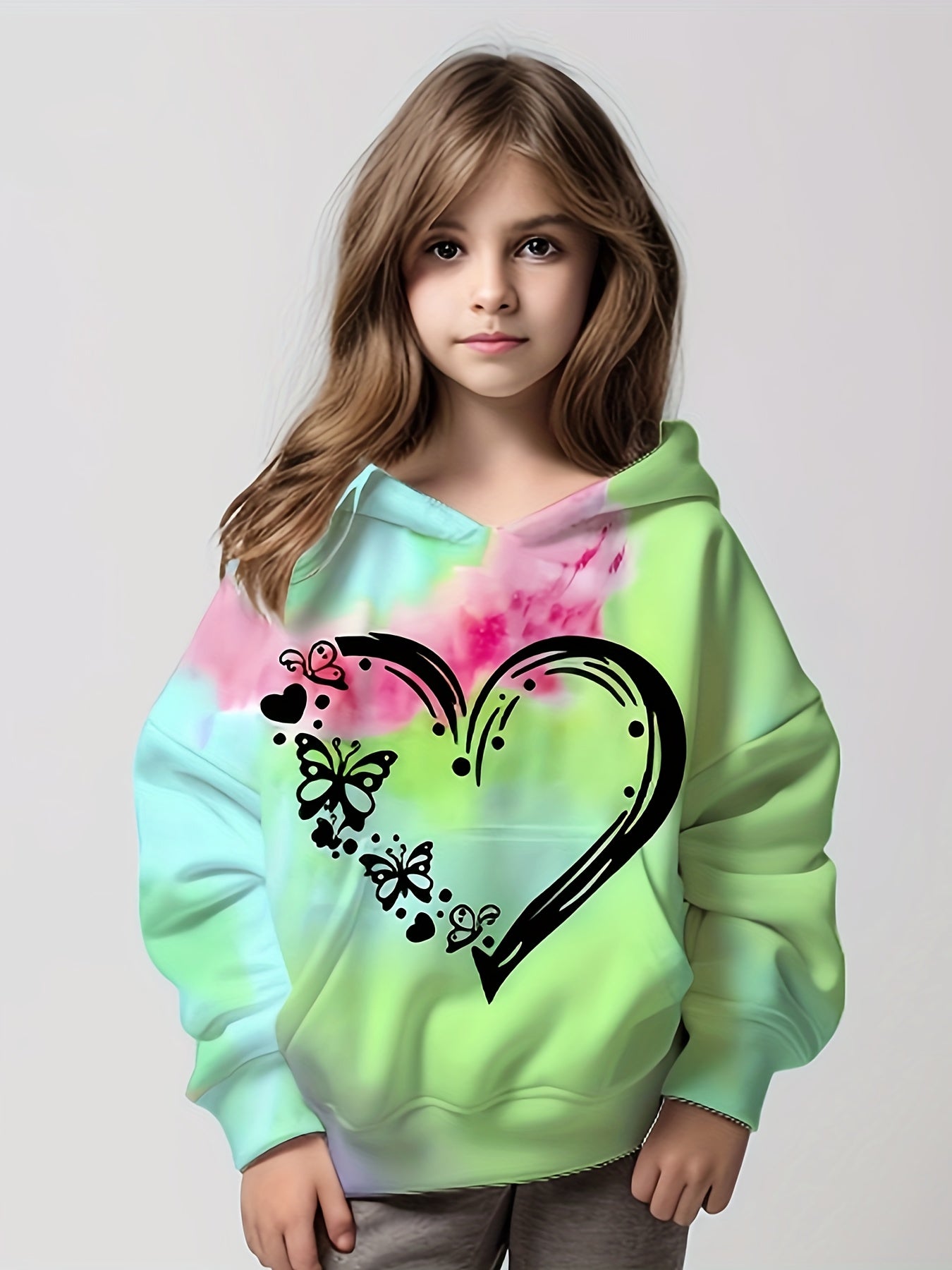 Tie Dye Heart Hoodie Long Sleeve Pullover Girls Spring Fall Gift Sports 4-14y