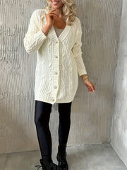  Solid Cable Button Up Long Sleeve Cardigan