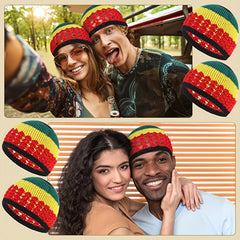 Red Block Knitted Turban Cap Warm Beanie Elastic Crochet Skull Hat