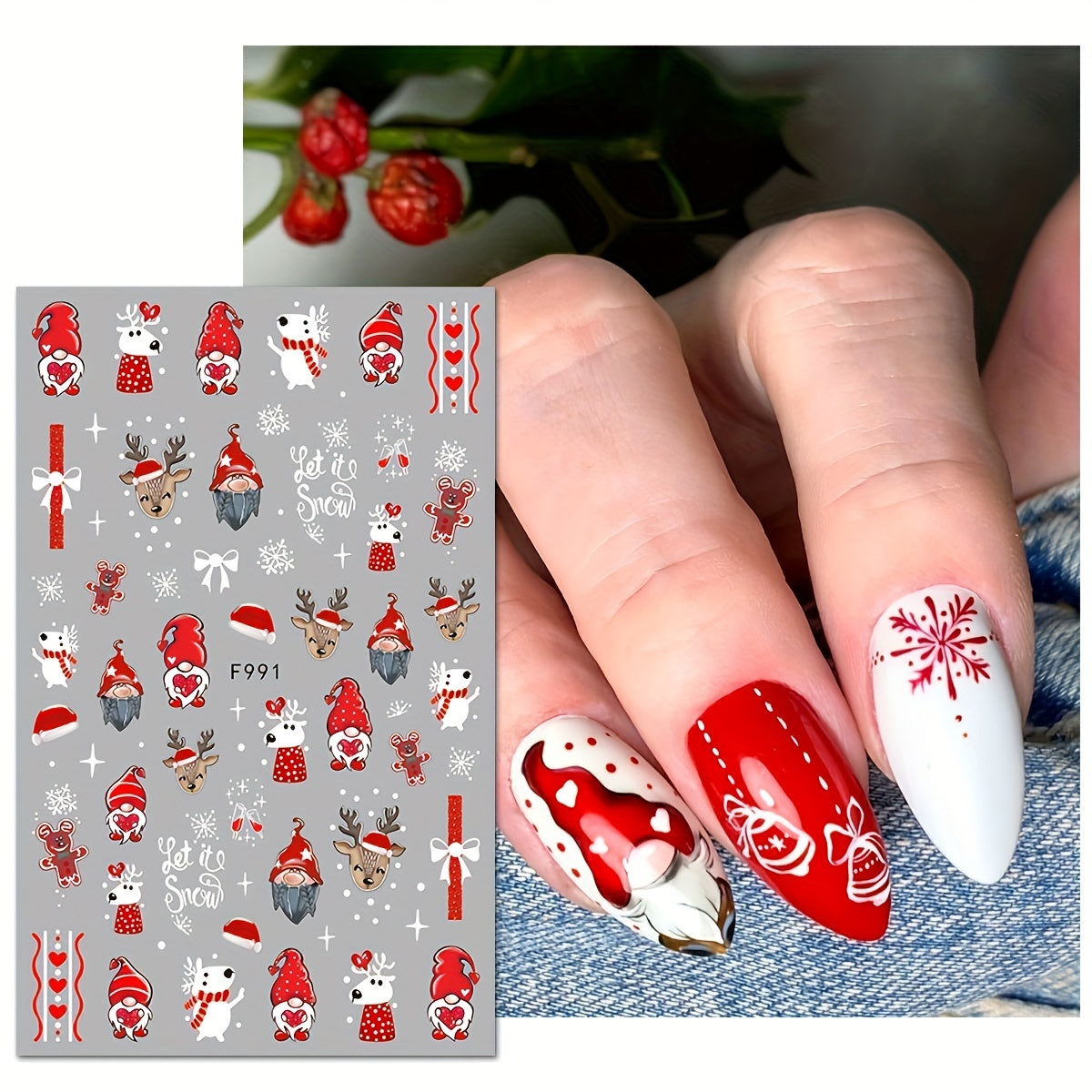 Christmas Nail Art Stickers Santa Elk Snowman