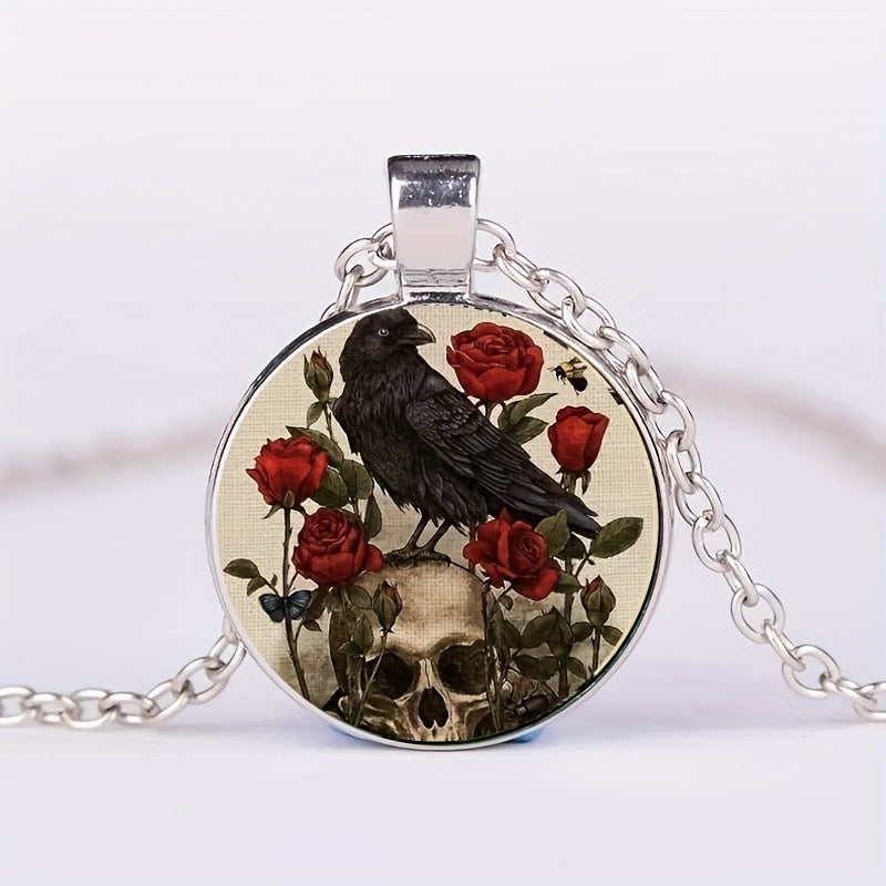 Round Crow Crystal Bead Pendant Necklace for Men & Women